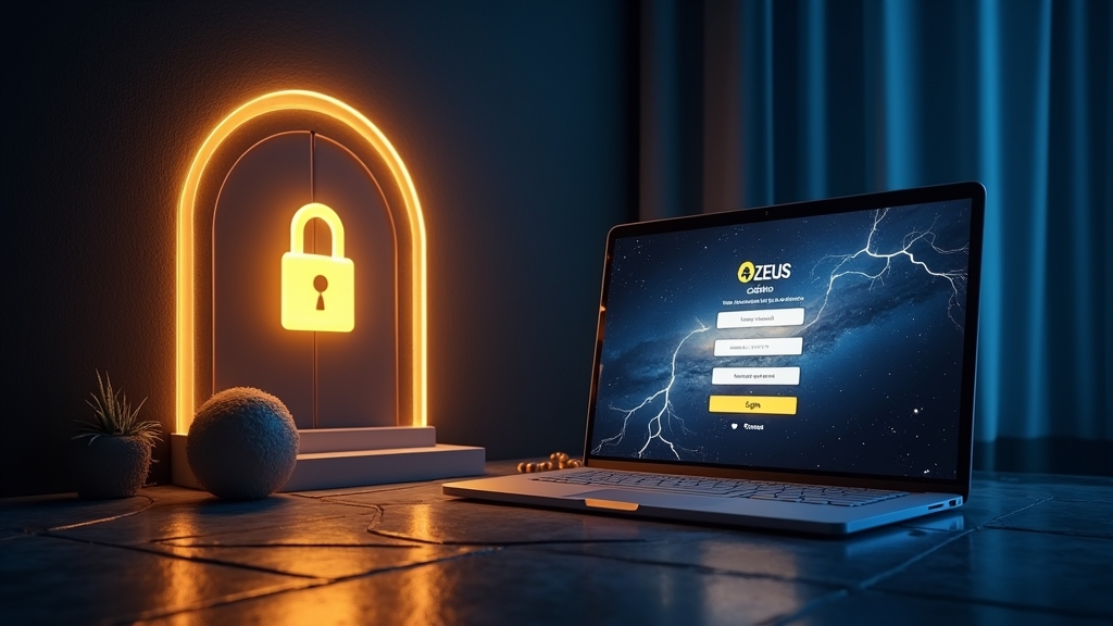 واجهة دخول آمنة لكازينو مع هاتف وجهاز كمبيوتر وإضاءة داكنة